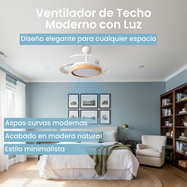 Ventilador de Techo Retráctil 106 cm Abierto | Color madera