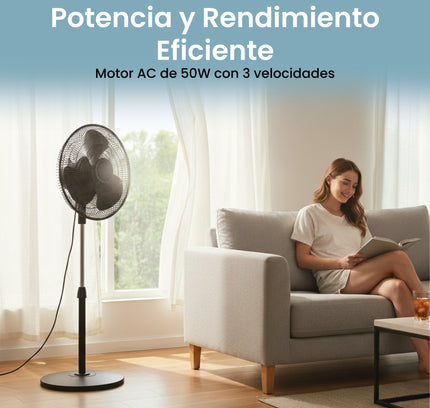 Ventilador de pie de 3 velocidades | Regulable hasta 119 cm