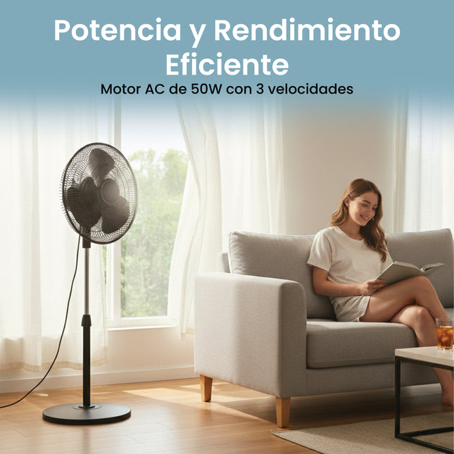 Ventilador de pie de 3 velocidades | Regulable hasta 119 cm