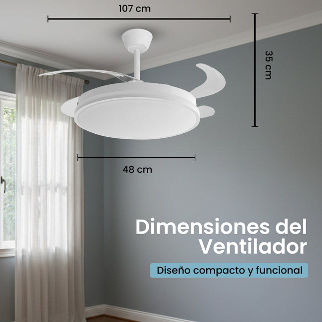 Ventilador de techo plegable con LED de 107 cm
