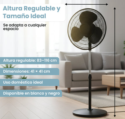 Ventilador de pie de 3 velocidades | Regulable hasta 119 cm
