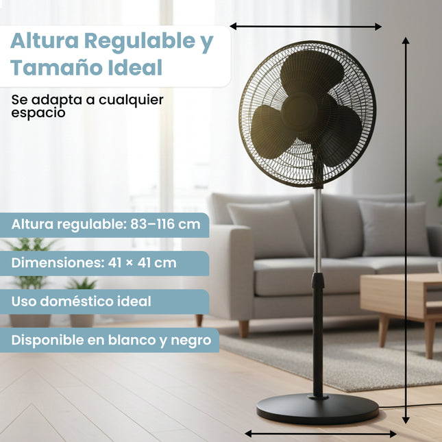 Ventilador de pie de 3 velocidades | Regulable hasta 119 cm