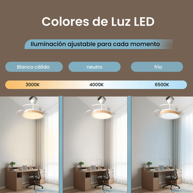 Ventilador de Techo Retráctil 106 cm Abierto | Color madera