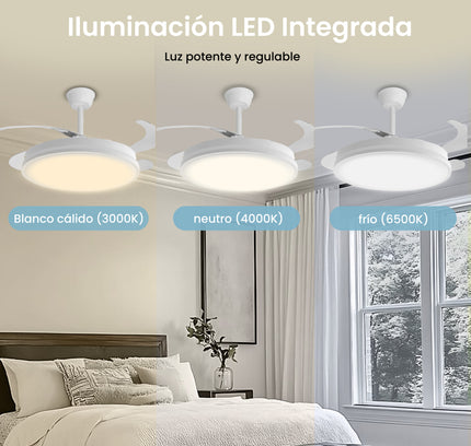 Ventilador de techo plegable con LED de 107 cm