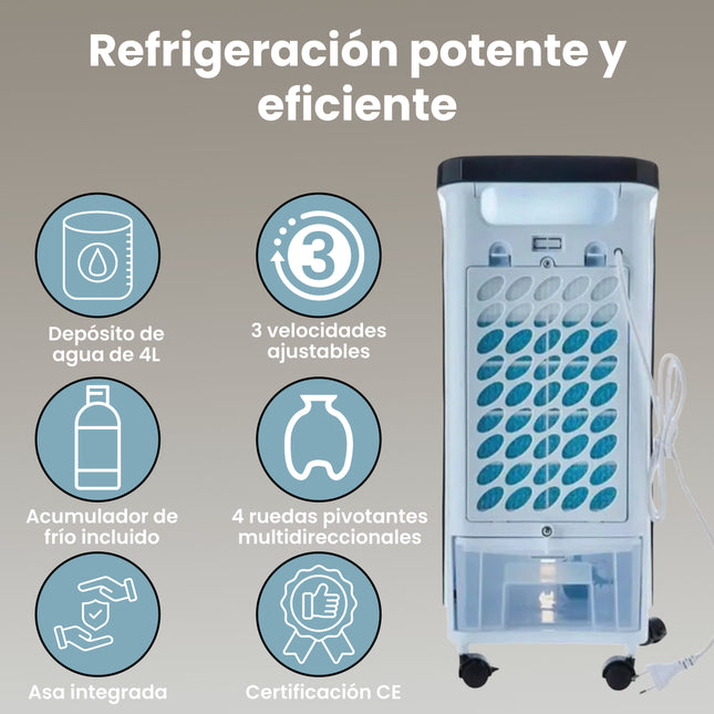 Climatizador Evaporativo Portátil 80W con Depósito de 4L