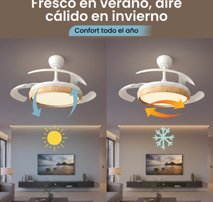 Ventilador de Techo Retráctil 106 cm Abierto | Color madera