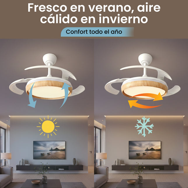 Ventilador de Techo Retráctil 106 cm Abierto | Color madera