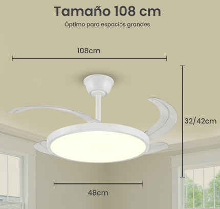 Ventilador de Techo Minimalista con luz LED y Retráctil