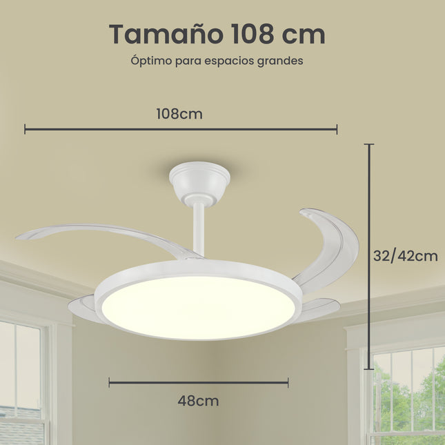 Ventilador de Techo Minimalista con luz LED y Retráctil