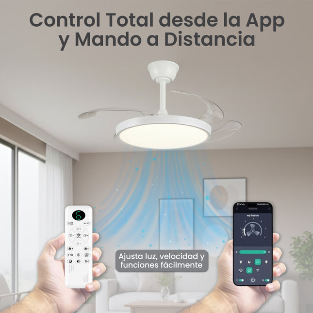 Ventilador de Techo Minimalista con luz LED y Retráctil