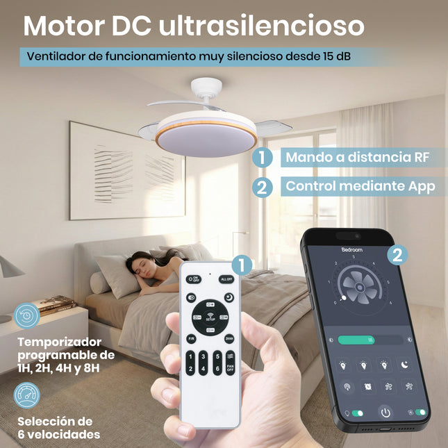 Ventilador de techo con luz LED silencioso y de bajo consumo | 107 cm