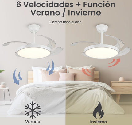 Ventilador de Techo Minimalista con luz LED y Retráctil