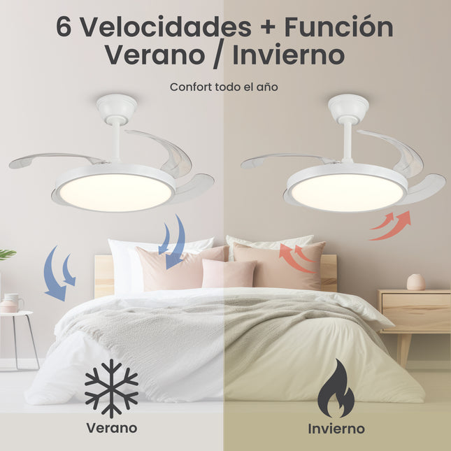 Ventilador de Techo Minimalista con luz LED y Retráctil