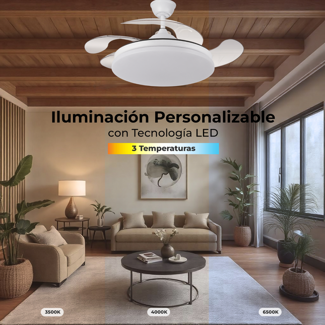 Ventilador de Aspas Retráctiles 107 cm con 32W y 4 Aspas