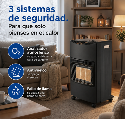 Estufa de Gas Butano/Propano Plegable 4200W - Negra con Ruedas