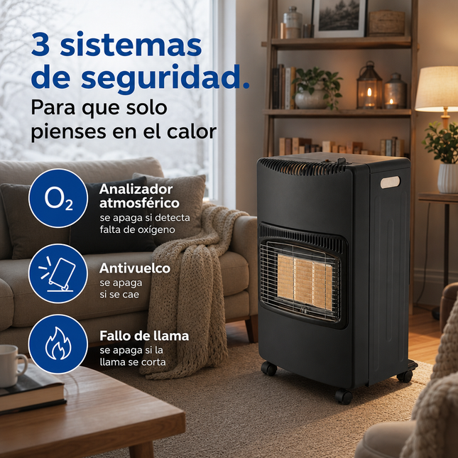 Estufa de Gas Butano/Propano Plegable 4200W - Negra con Ruedas