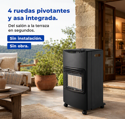 Estufa de Gas Butano/Propano Plegable 4200W - Negra con Ruedas