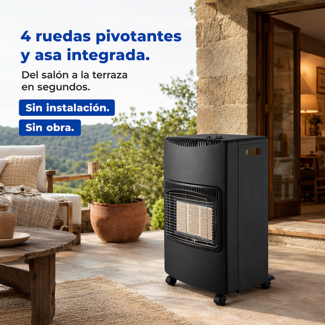 Estufa de Gas Butano/Propano Plegable 4200W - Negra con Ruedas