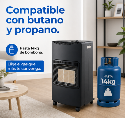 Estufa de Gas Butano/Propano Plegable 4200W - Negra con Ruedas