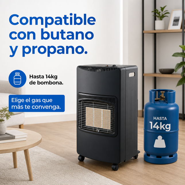 Estufa de Gas Butano/Propano Plegable 4200W - Negra con Ruedas