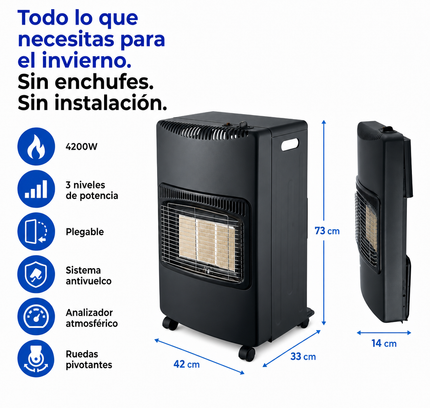 Estufa de Gas Butano/Propano Plegable 4200W - Negra con Ruedas