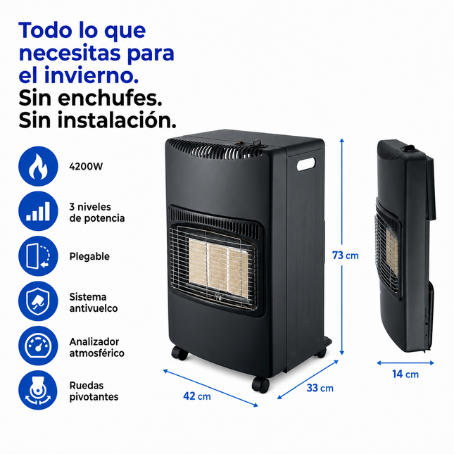 Estufa de Gas Butano/Propano Plegable 4200W - Negra con Ruedas