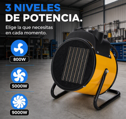 Termoventilador Cerámico Industrial con Termostato - Amarillo