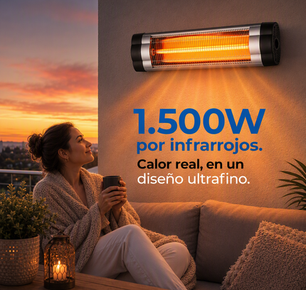 Calefactor Exterior de Cuarzo por Infrarrojos con Termostato - Negro/Cromo