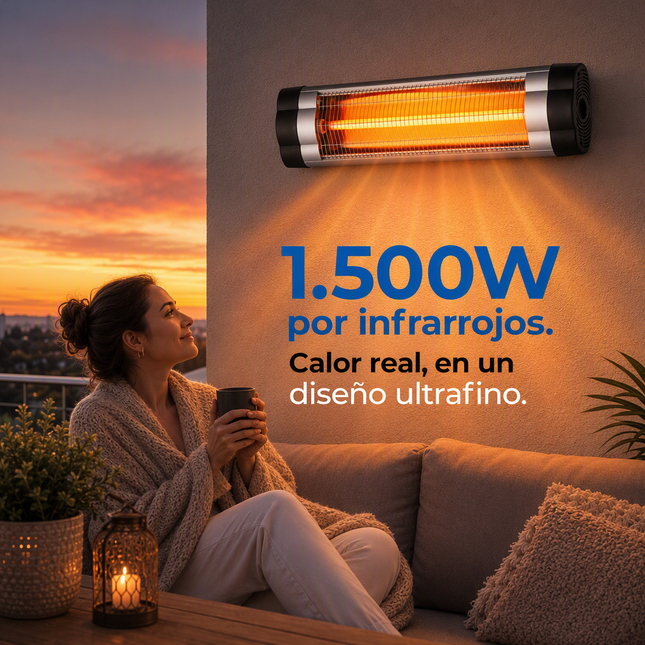 Calefactor Exterior de Cuarzo por Infrarrojos con Termostato - Negro/Cromo