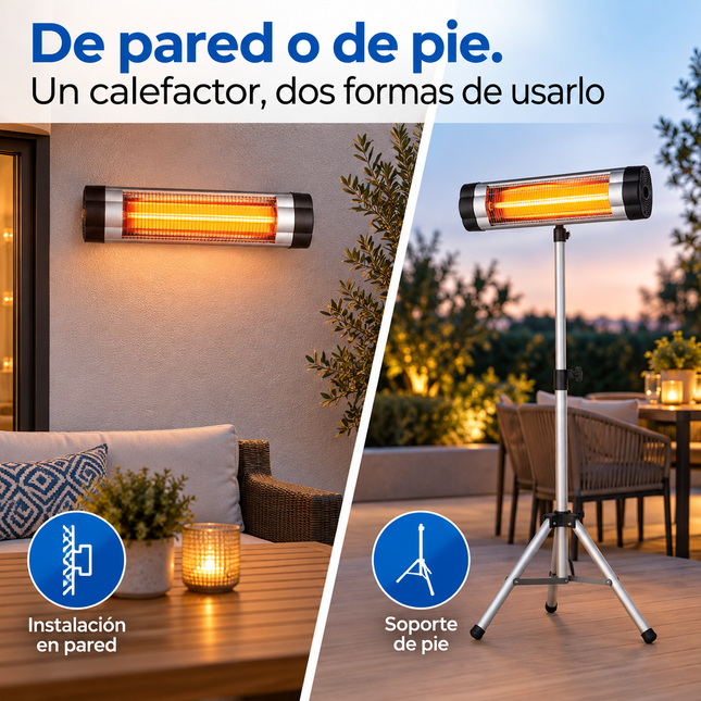 Calefactor Exterior de Cuarzo por Infrarrojos con Termostato - Negro/Cromo