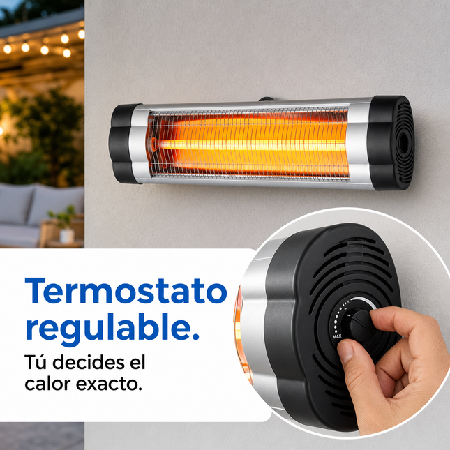 Calefactor Exterior de Cuarzo por Infrarrojos con Termostato - Negro/Cromo