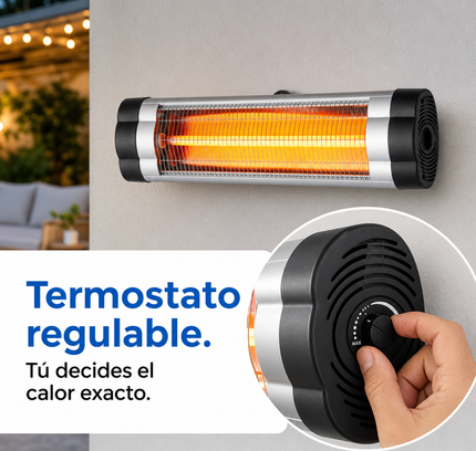 Calefactor Exterior de Cuarzo por Infrarrojos con Termostato - Negro/Cromo