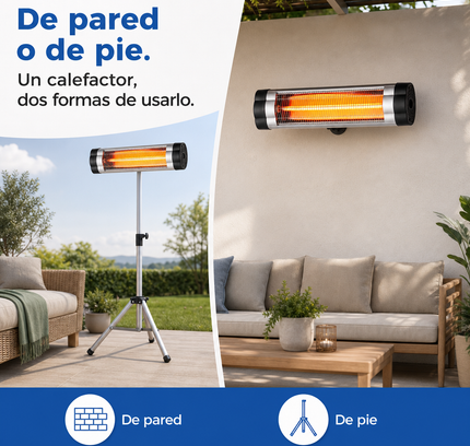 Calefactor Exterior de Cuarzo por Infrarrojos con Termostato - Negro/Cromo