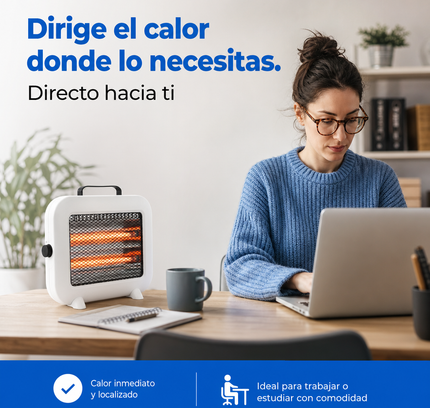 Estufa Eléctrica de Cuarzo 800W - Blanca con Asa