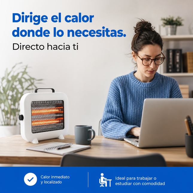Estufa Eléctrica de Cuarzo 800W - Blanca con Asa