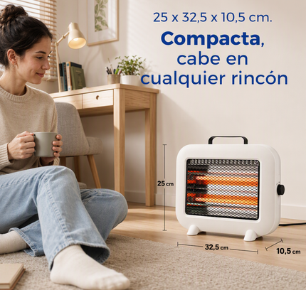 Estufa Eléctrica de Cuarzo 800W - Blanca con Asa