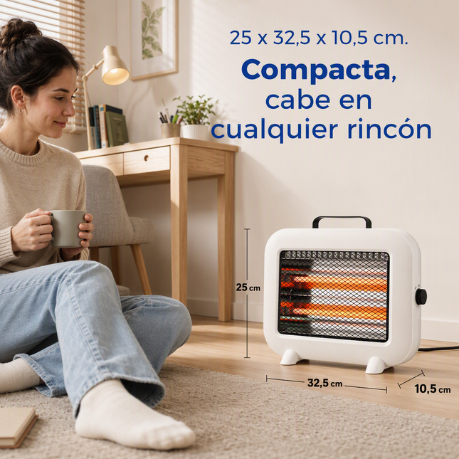 Estufa Eléctrica de Cuarzo 800W - Blanca con Asa