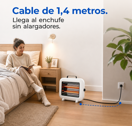 Estufa Eléctrica de Cuarzo 800W - Blanca con Asa