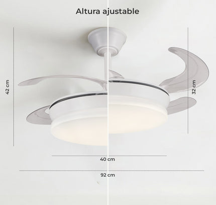 Ventilador de Techo LED 30W, Silencioso, 4 Aspas, Verano/Invierno