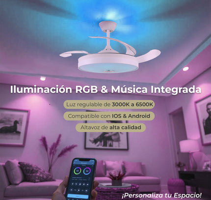 Ventilador de techo con Múscia y luz LED RGB