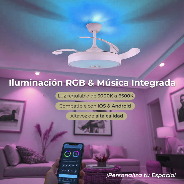 Ventilador de techo con Múscia y luz LED RGB