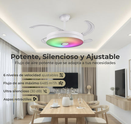 Ventilador de techo con Múscia y luz LED RGB
