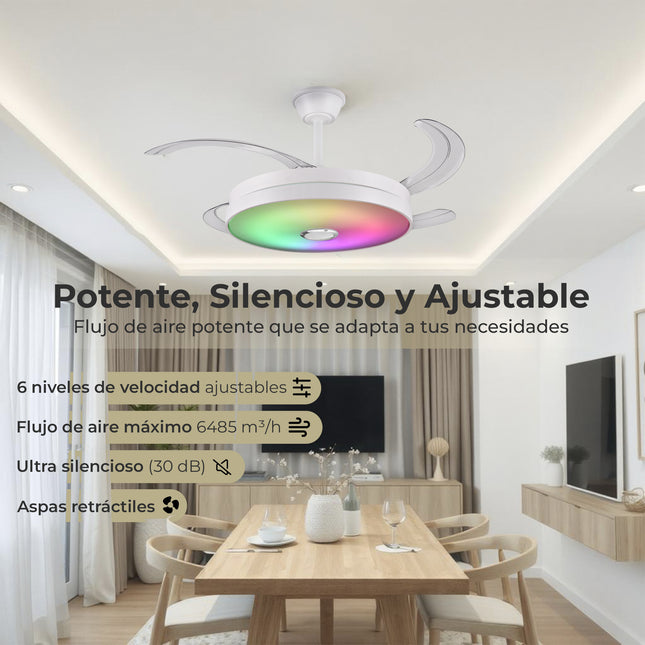 Ventilador de techo con Múscia y luz LED RGB