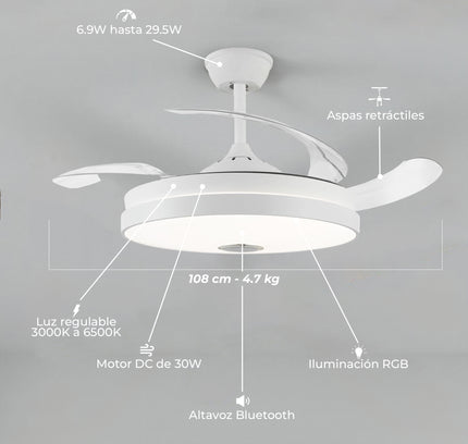 Ventilador de techo con Múscia y luz LED RGB