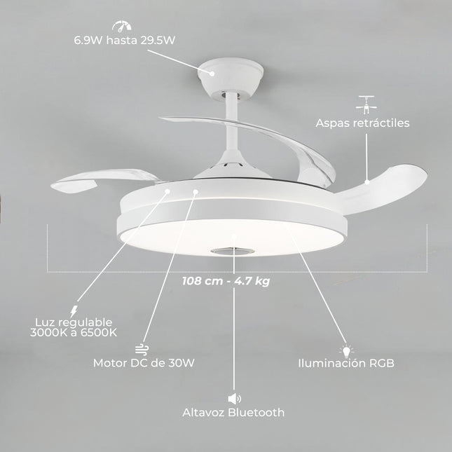 Ventilador de techo con Múscia y luz LED RGB