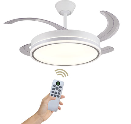 Ventilador de Techo LED 30W, Silencioso, Aspas Retráctiles, 3 Tonos, Temporizador