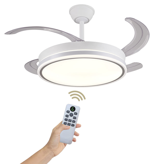 Ventilador de Techo LED 30W, Silencioso, Aspas Retráctiles, 3 Tonos, Temporizador