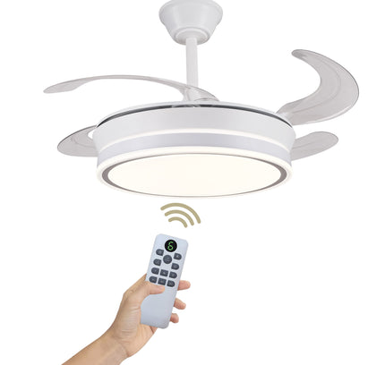 Ventilador de Techo LED 30W, Silencioso, Aspas Retráctiles, 3 Tonos, Temporizador