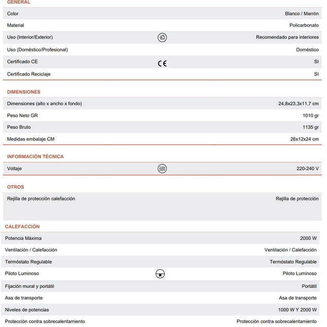 Calefactor Eléctrico Pequeño para Hogar