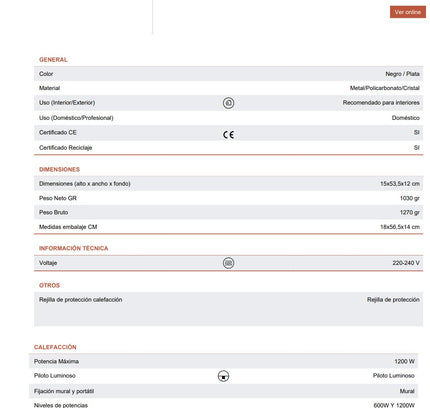 Calefactor para Pared de Baño